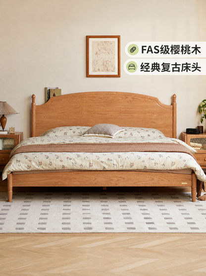 实木床法式中古樱桃木双人床复古家具卧室1.8米大床