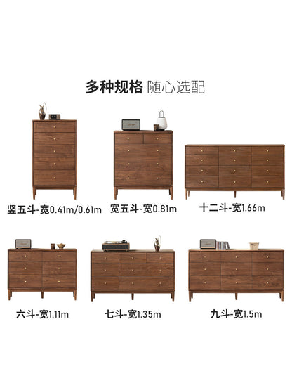 实木九斗柜现代玄关柜胡桃木卧室储物柜北欧抽屉床边柜子