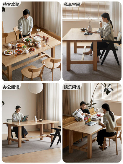 实木餐桌侘寂风简约餐厅原木色新款饭桌长方形大板桌