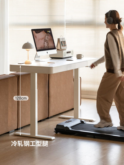 实木智能电动升降桌工作台写字桌多功能办公桌白色书桌