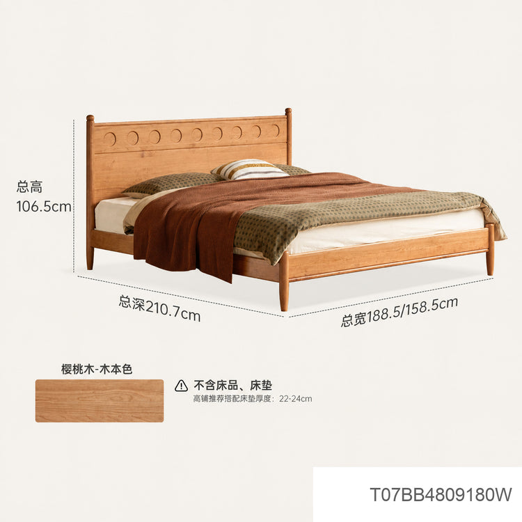 实木床法式复古大板床卧室中古风波点床樱桃木双人床