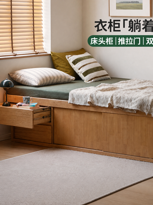 实木床现代简约储物床卧室小户型箱体床多功能榻榻米