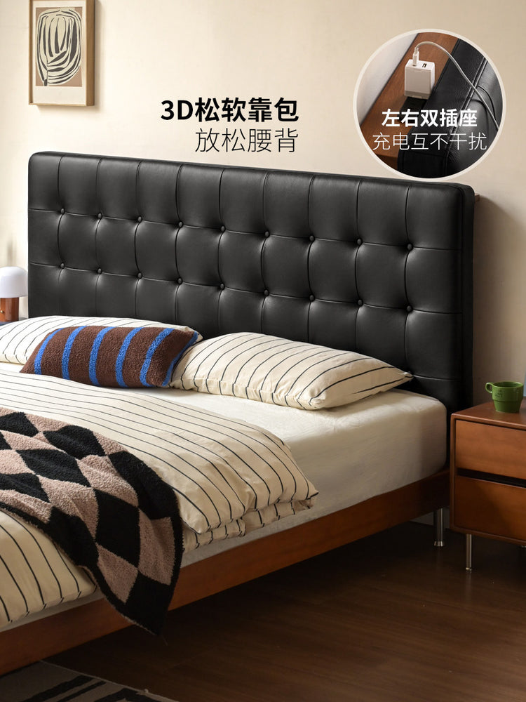 实木床卧室包豪斯真皮床多功能夜灯软靠床中古双人床