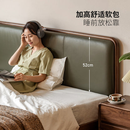 实木复古双人床黑胡桃木软包床现代大板床1.8米卧室家具