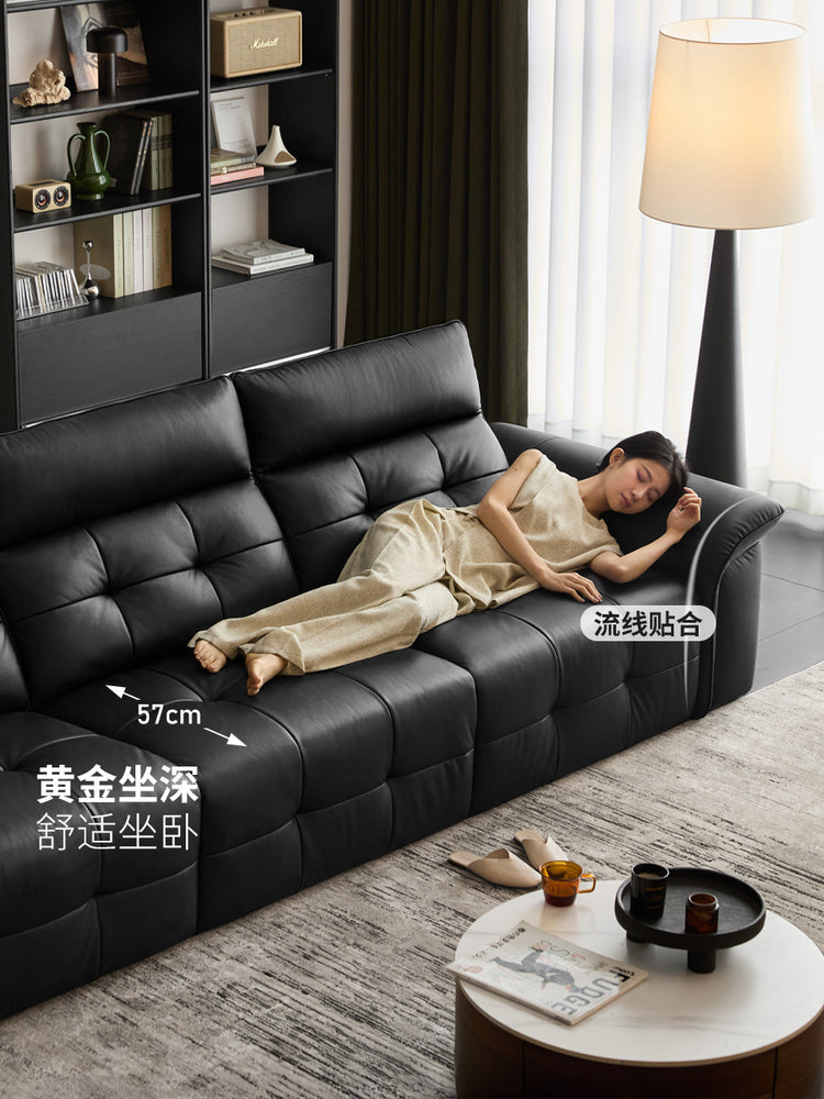 真皮沙发黑色高靠背劳伦斯头层牛皮三人位沙发