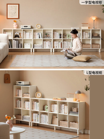 实木书架白色奶油风书房书柜自由组合格子柜靠墙展示架