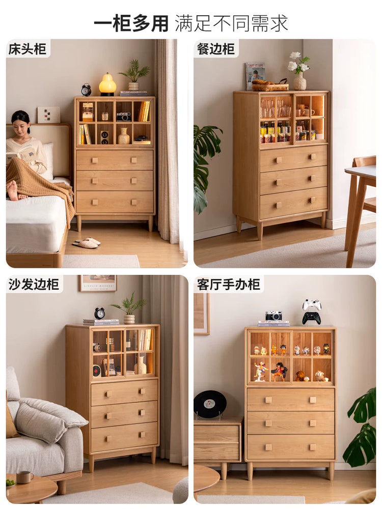 实木斗柜现代简约带灯储物柜卧室原木风斗橱收纳柜
