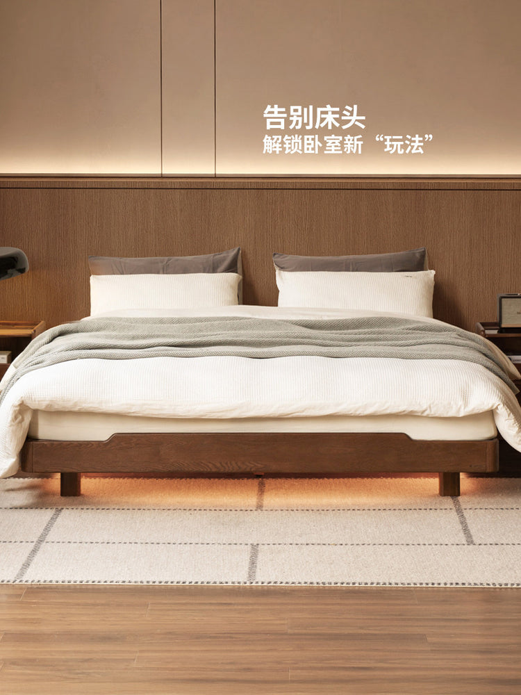 实木床卧室无床头榻榻米橡木夜光床现代简约双人床