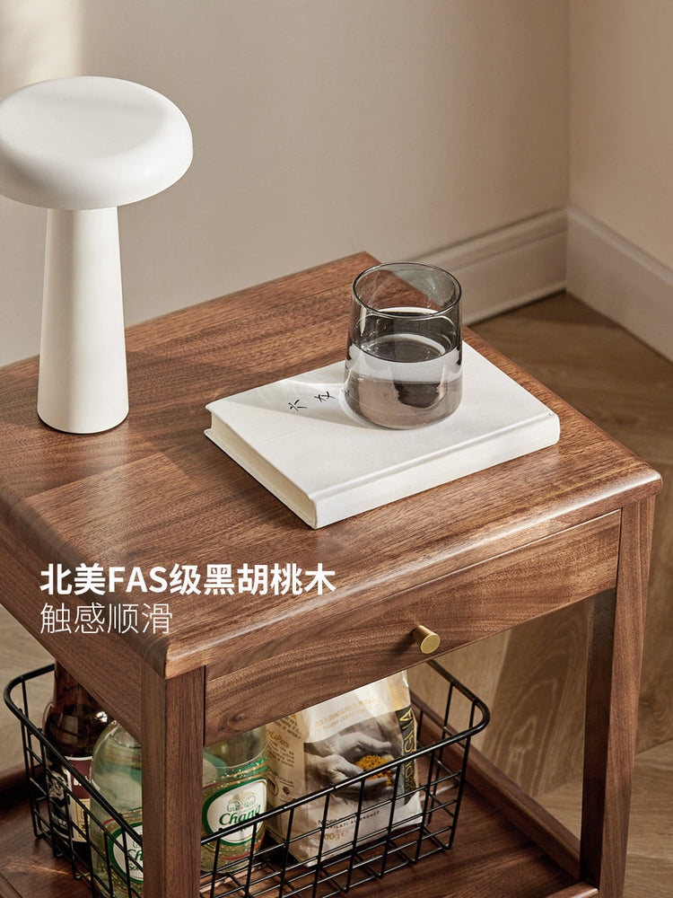 实木边几简约客厅小茶几沙发侧边桌黑胡桃木卧室窄床头柜