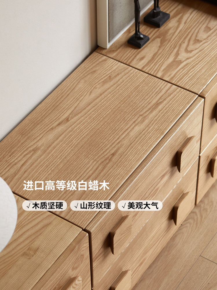 实木电视柜客厅白蜡木落地边柜侘寂风模块组合卡门柜