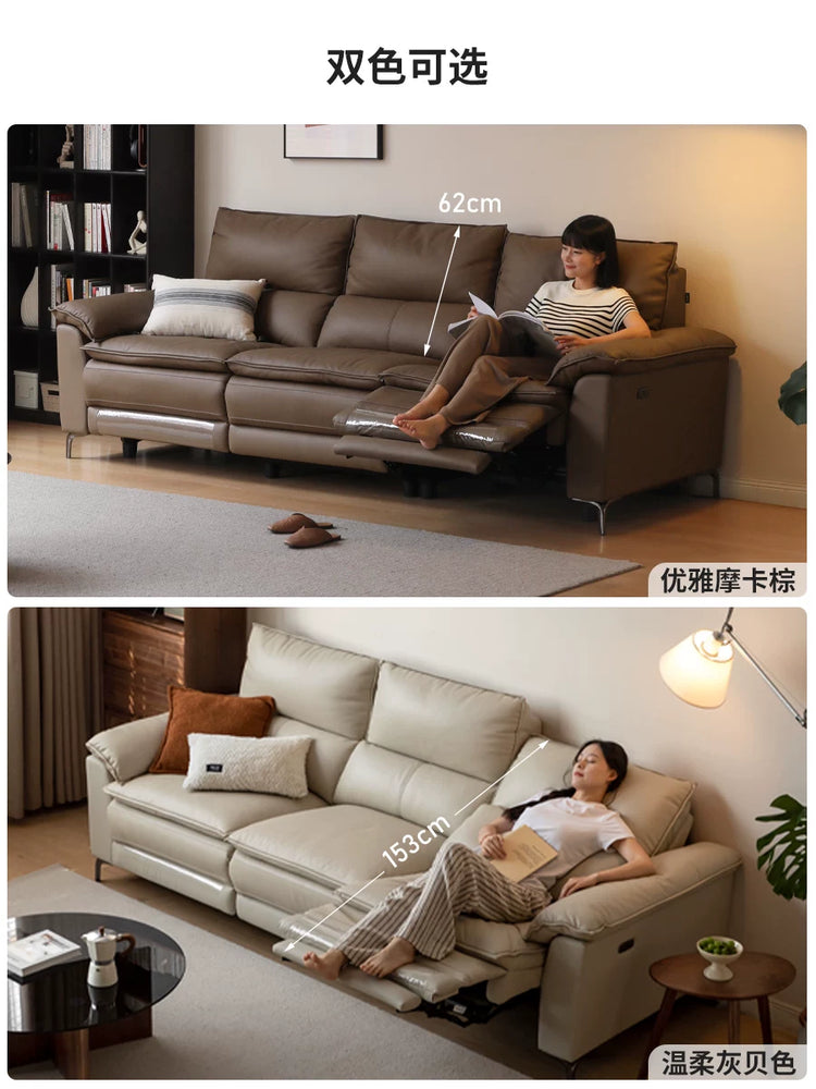 零靠墙电动客厅两用牛皮沙发多功能可调节真皮沙发
