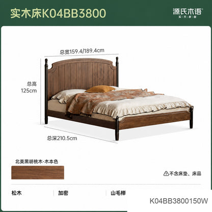实木床法式复古双人床卧室黑胡桃木大板床1米8大床