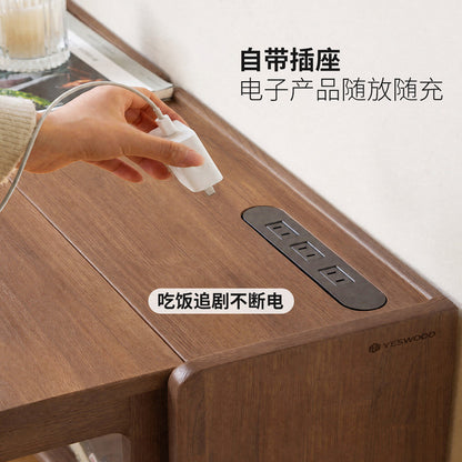 实木餐桌现代简约折叠桌餐厅胡桃色书桌多功能吃饭桌