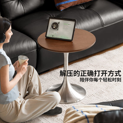 实木边几客厅包豪斯沙发边桌复古小户型圆几胡桃色小茶几
