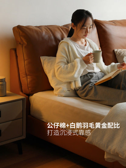 真皮床轻奢现代头层牛皮床软包双人床小户型主卧齐边婚床