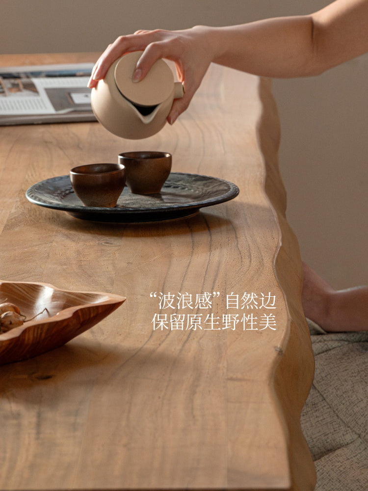 实木餐桌餐厅侘寂风原木大板桌简约吃饭桌工作台长桌