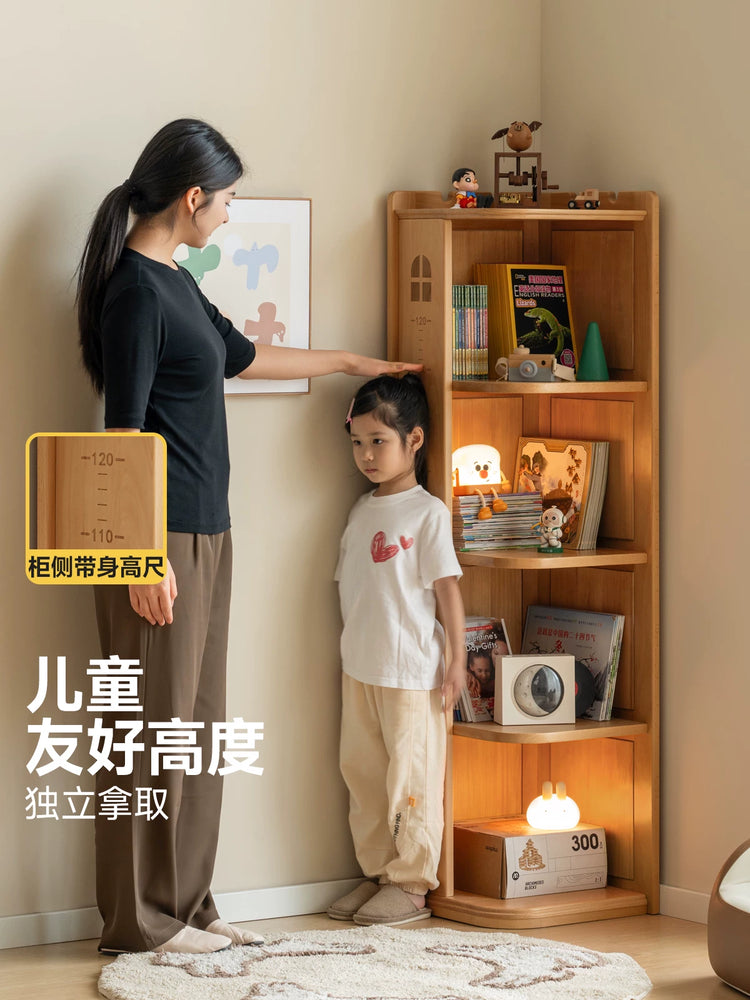 实木儿童转角书柜书房落地墙角置物柜学生多层收纳柜