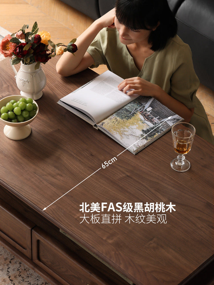实木茶几美式复古茶水桌黑胡桃木茶台客厅中古收纳泡茶桌