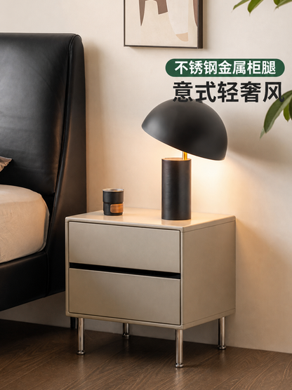 实木床头柜意式轻奢储物柜卧室床边灰色柜子收纳柜