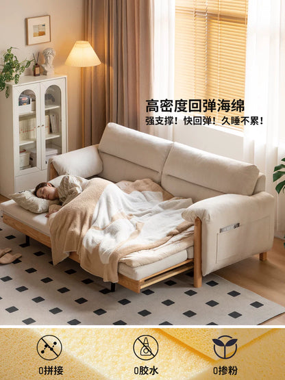 实木沙发床现代简约坐卧两用沙发客厅小户型橡木伸缩床