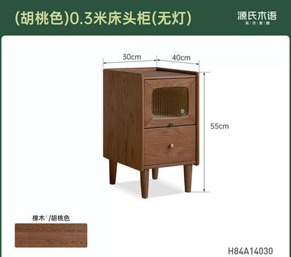 实木床头柜卧室带灯床边柜橡木原木风小柜子储物柜