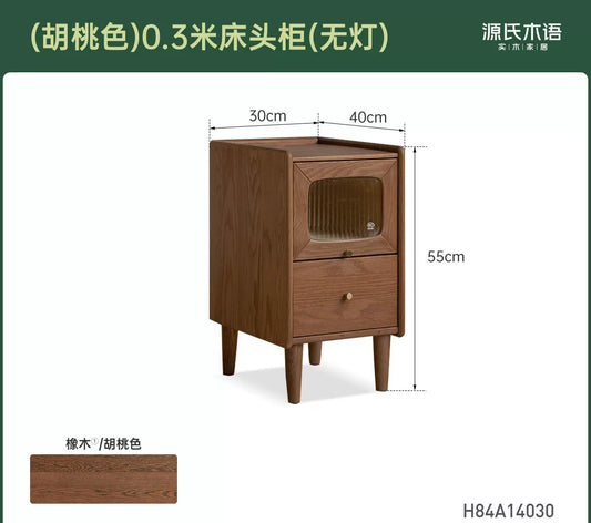 实木床头柜卧室带灯床边柜橡木原木风小柜子储物柜