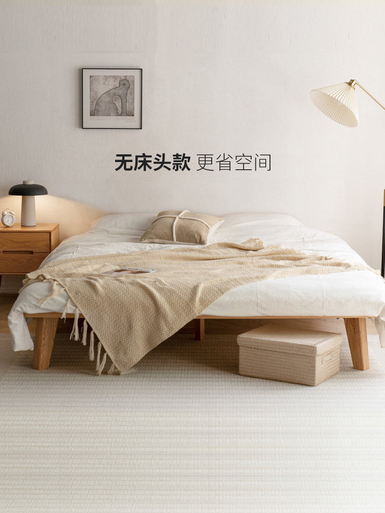 全实木床简约现代榻榻米橡木小户型齐边床北欧卧室双人床