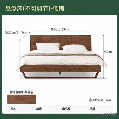 实木床北欧风卧室家具双人床简约黑胡桃木悬浮床大床