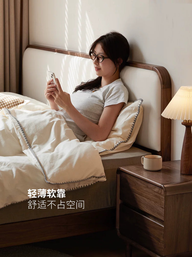实木床简约黑胡桃木软靠床卧室双人床小户型齐边床