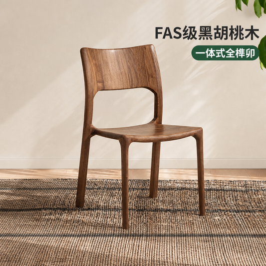 实木餐椅黑胡桃木新款靠背椅餐厅一体式榫卯吃饭椅子