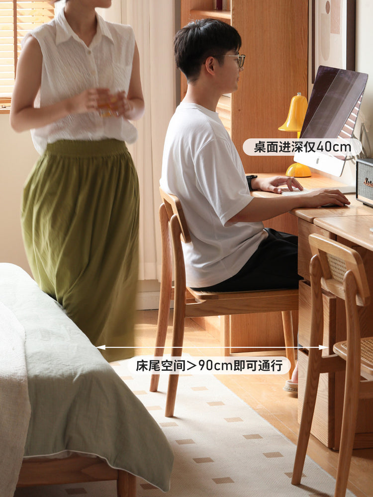 实木书桌带抽屉橡木双人电脑桌并排写字桌办公桌窄款