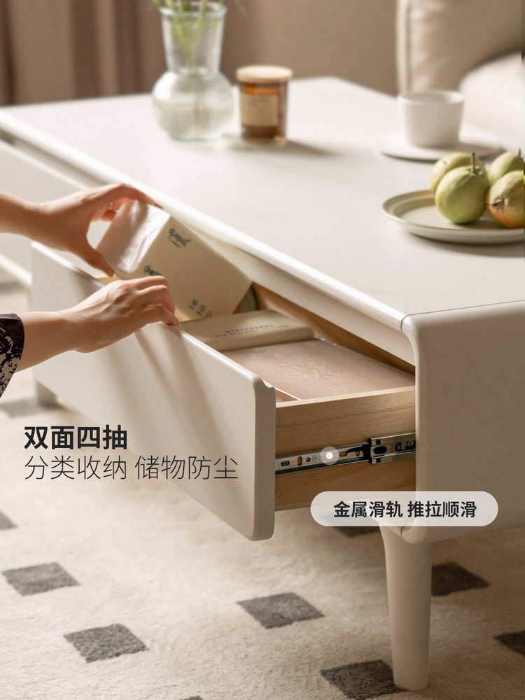 实木茶几奶油风客厅创意茶桌简约小户型白色储物柜
