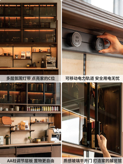 实木餐边柜黑胡桃木一体靠墙酒柜黑标茶水柜