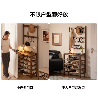 实木鞋架客厅多层鞋柜门口入户多功能胡桃色衣帽架