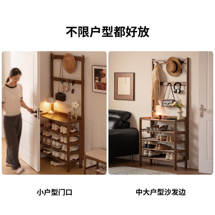 实木鞋架客厅多层鞋柜门口入户多功能胡桃色衣帽架