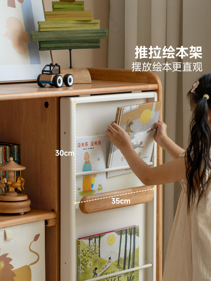 实木儿童书柜移门绘本架玩具收纳柜落地多功能储物柜