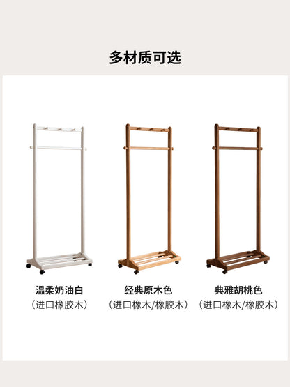 实木挂衣架现代简约胡桃色衣帽架卧室可移动橡木置物架