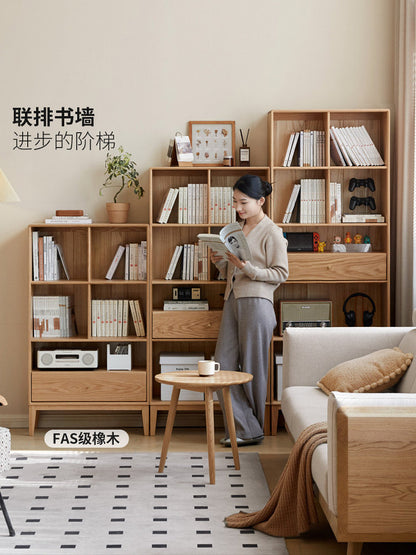 实木书柜北欧书房收纳柜简约现代书架客厅置物柜橡木柜子