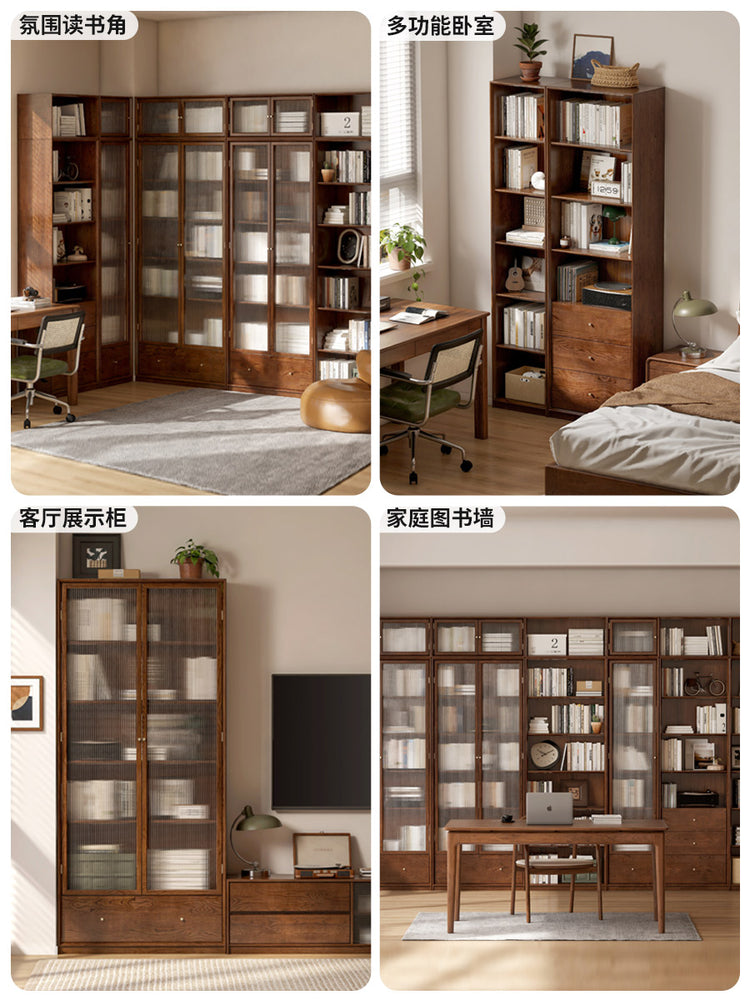 实木防尘玻璃门书柜背景墙落地整墙书架简约展示柜组合柜