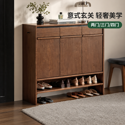 实木鞋柜客厅意式轻奢黑胡桃木置物柜门口入户玄关柜