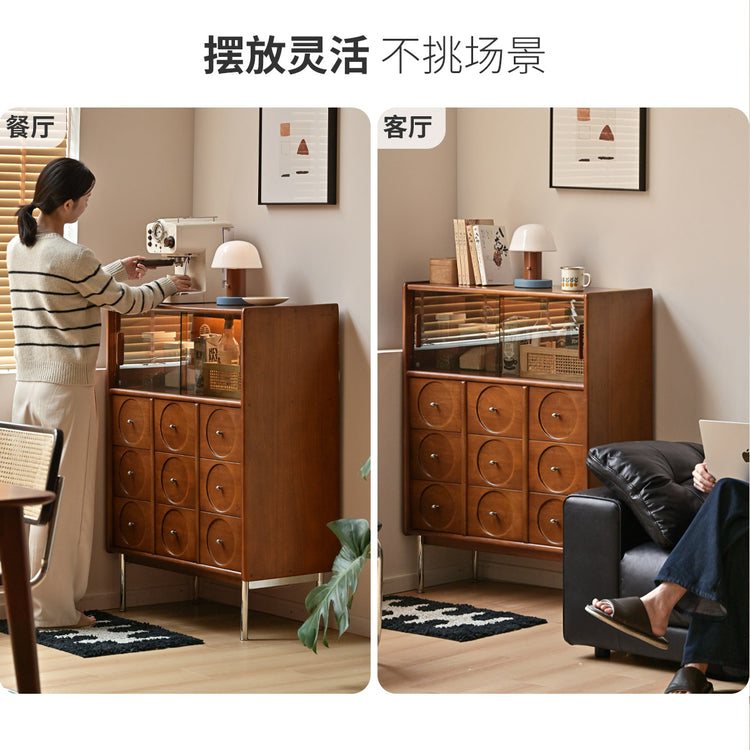 实木餐边柜小户型餐厅复古茶水柜中古风置物柜橱柜