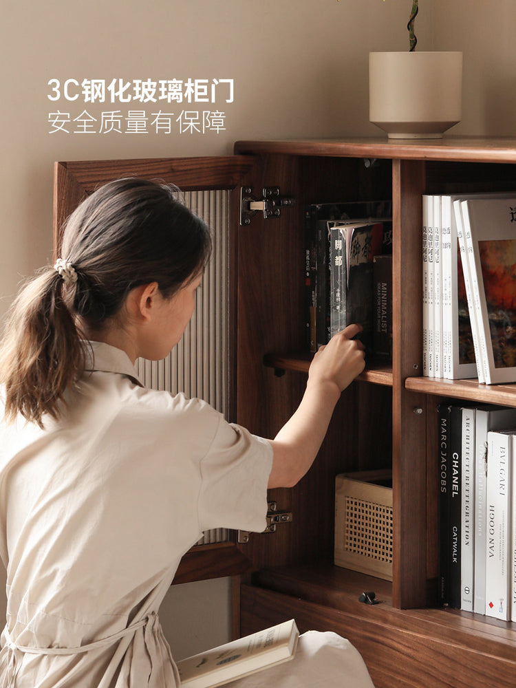 实木电视柜边柜置物柜客厅沙发旁复古储物黑胡桃木餐边柜