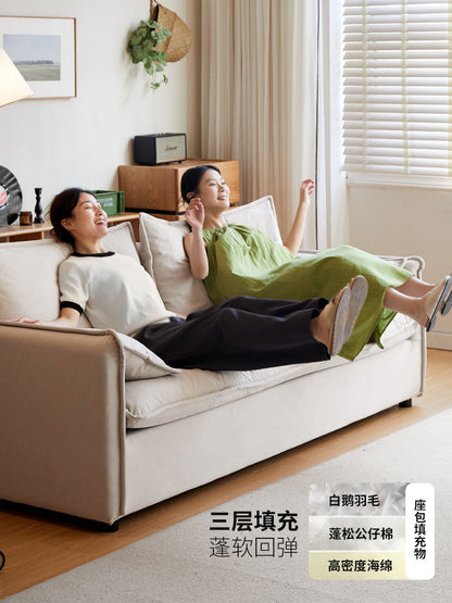 布艺沙发客厅奶油风可拆洗直排白色三人位沙发