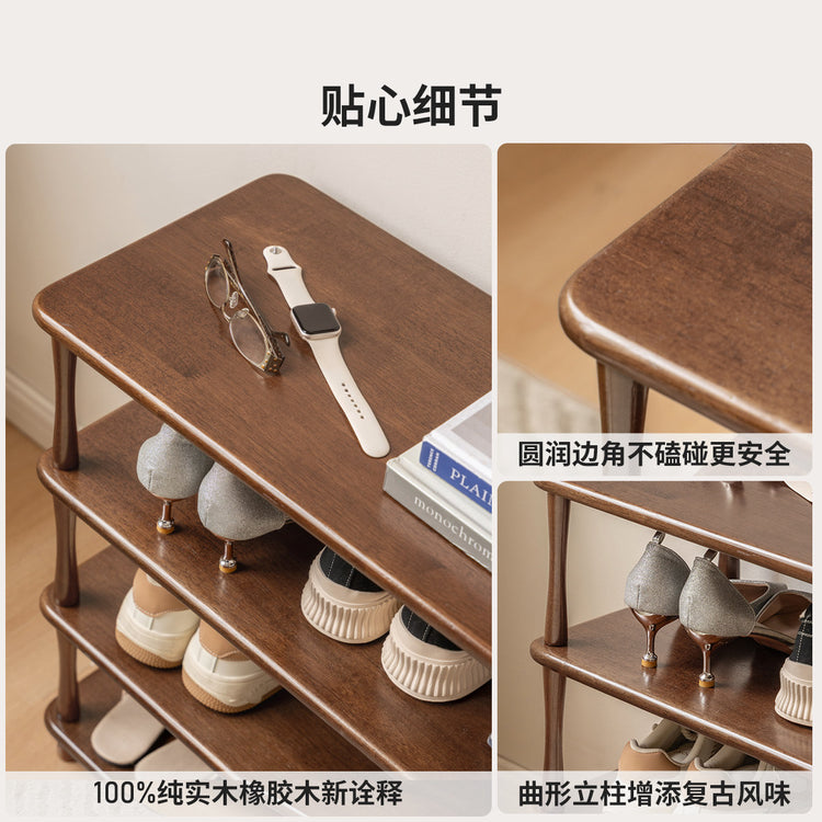 实木鞋架客厅现代简约置物架胡桃色小户型入户多层收纳架
