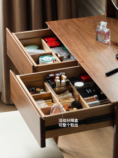 实木化妆柜梳妆台卧室现代简约黑胡桃木化妆桌北欧化妆台