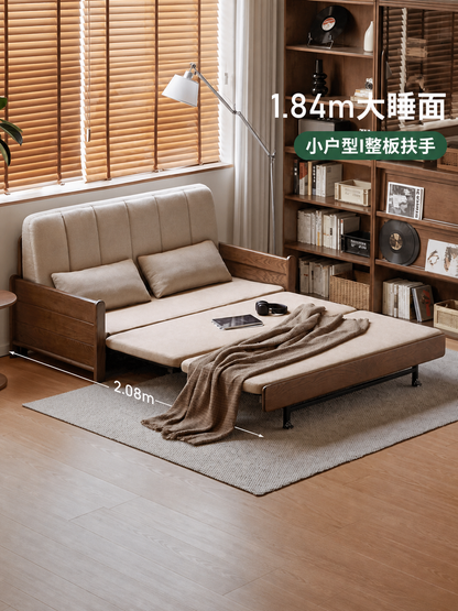 实木沙发床客厅现代简约坐卧两用橡木胡桃色折叠沙发