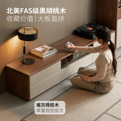 实木电视柜客厅意式轻奢边柜组合套装落地黑胡桃木地柜