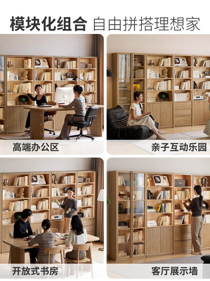 实木书柜书房带灯展示柜玻璃门组合柜子小户型靠墙储物柜