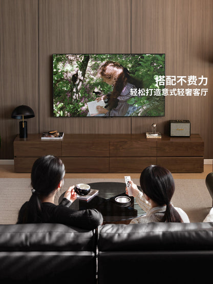 实木电视柜客厅意式轻奢拼接地柜黑胡桃木落地电视机柜