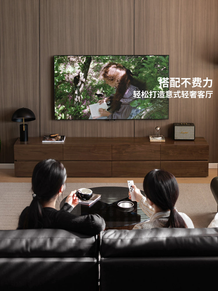 实木电视柜客厅意式轻奢拼接地柜黑胡桃木落地电视机柜